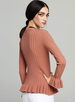 Elegant Slim V-neck Falbala Sweater