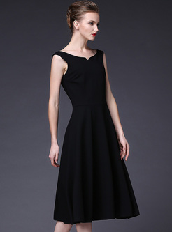 Elegant V-neck Waist Sleeveless A-line Dress