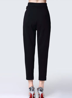 Casual Black Slim Calf-length Harem Pants