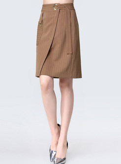 Work Asymmetric Pocket Striped Skirt