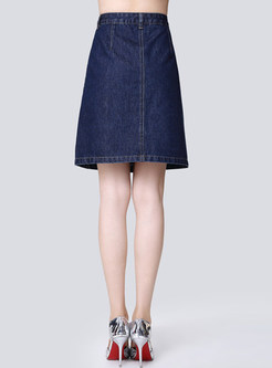 Fashion Denim High Waist A-line Skirt