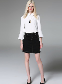 Casual Denim Black Pocket Mini Skirt