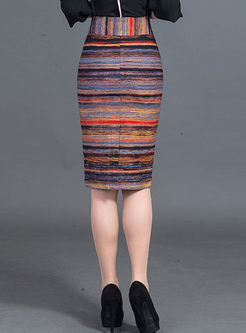 Retro Slim Multicolor Stripe Skirt