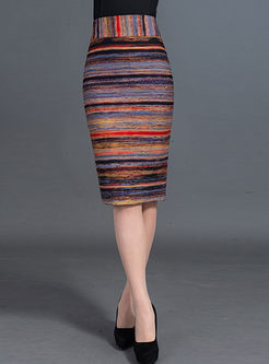 Retro Slim Multicolor Stripe Skirt
