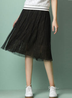 Stylish Mesh Patchwork Lace High Waist Skirt