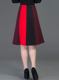 Retro Slim Hit Color A-line Skirt