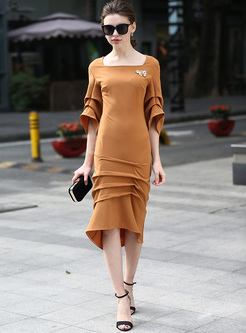 Elegant Square Neck Layered Skinny Dress