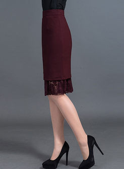 Elegant Asymmetric Slim Lace Patchwork Skirt