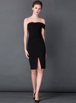 Sexy One-shoulder Split Little Black Dress