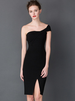 Sexy One-shoulder Split Little Black Dress