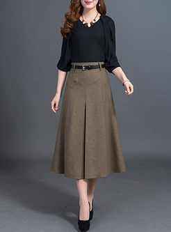 Casual A-line Patchwork Pleated Skirt