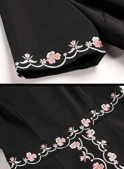 Elegant Flower Embroidery Split Short Sleeve Bodycon Dress