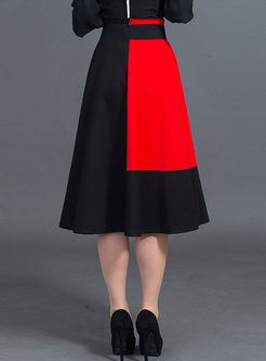 Stylish High Waist Hit Color Patchwork Skirt
