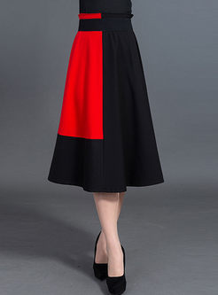 Stylish High Waist Hit Color Patchwork Skirt