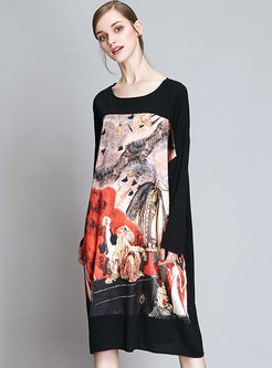 Casual Oversize Print Patch T-shirt Dress