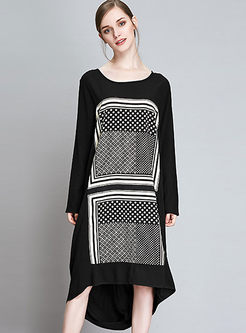 Brief Oversize Print Patch Chiffon T-shirt Dress