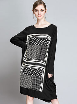 Brief Oversize Print Patch Chiffon T-shirt Dress