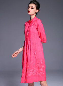 Elegant Oversize Stand Collar Embroidery Shift Dress