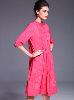 Elegant Oversize Stand Collar Embroidery Shift Dress