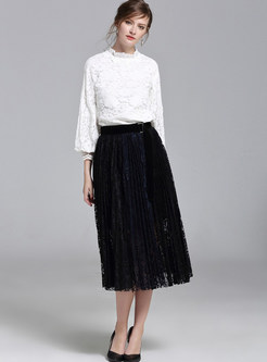 Fashion Lace Tops & Pleat Skirt 