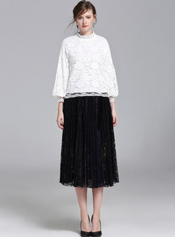 Fashion Lace Tops & Pleat Skirt 