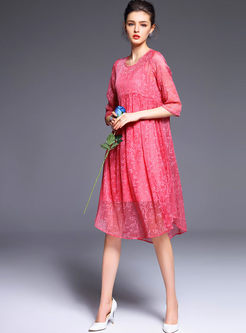 Elegant High Waist Half Sleeve Floral Shift Dress With Underskirt