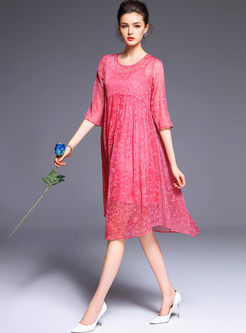 Elegant High Waist Half Sleeve Floral Shift Dress With Underskirt