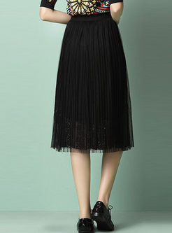 Stylish Mesh Patchwork Lace High Waist Skirt