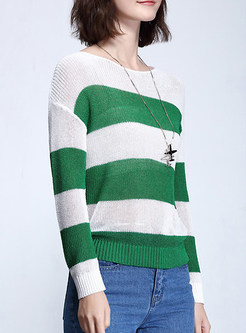 Casual Striped Loose Pullover Hollow Knit Sweater