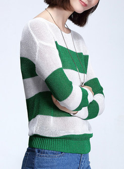 Casual Striped Loose Pullover Hollow Knit Sweater