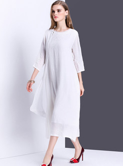 Brief O-Neck Slit Asymmetric Solid Color Maxi Dress