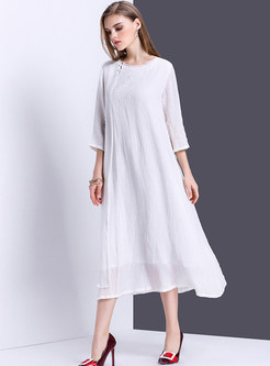 Brief O-Neck Slit Asymmetric Solid Color Maxi Dress