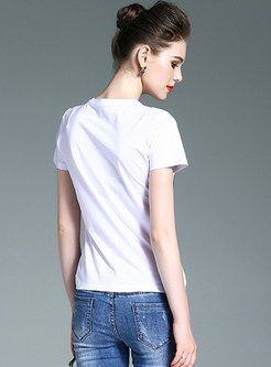 Casual Ethic Short Sleeve Slim Embroidery T-Shirt