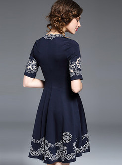 Cute Lace Patch Hollow Short Sleeve Skater Dress