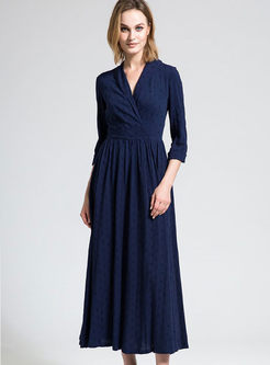 Elegant 3/4 Sleeve V-neck Maxi Dress