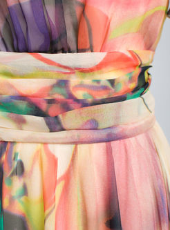 Bohemian Flare Sleeve Print Chiffon Maxi Dress