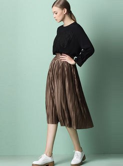 Brief Calf-length Comfortable Pleated Skirt
