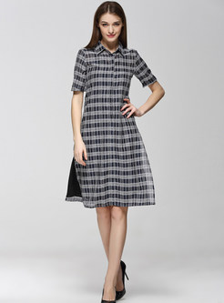 Vintage Checkered Short Sleeve A-Line Skater Dress With Underskirt