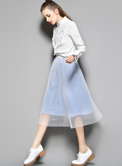 Fashion Embroidery Blouse & A-line Skirt 