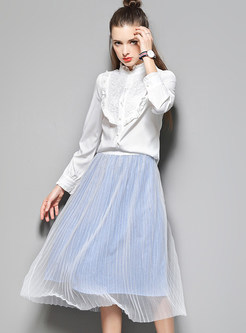 Fashion Embroidery Blouse & A-line Skirt 