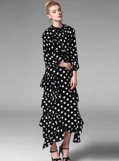 Brief Silk Peplum Long Sleeve Asymmetric Maxi Dress
