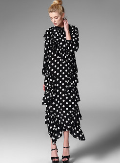 Brief Silk Peplum Long Sleeve Asymmetric Maxi Dress