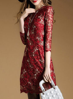 Stylish Oversize Lace Patchwork Embroidery Skater Dress