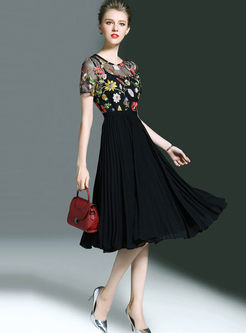 High-end Mesh Patchwork Embroidery Skater Dress