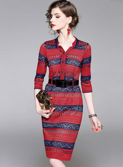 Brief OL 3/4 Sleeve Lace Patchwork Bodycon Dress