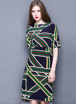 Modern Geometric Print Short Sleeve Bodycon Dress