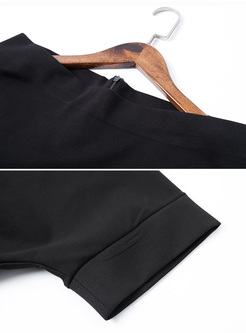 Brief Slash Neck Bat Sleeve Pure Color Slim Dress