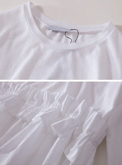 Sweet Nipped Waist Patchwork Long Sleeve T-shirt