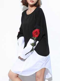 Brief Patch Asymmetric Embroidery Shirt Dress