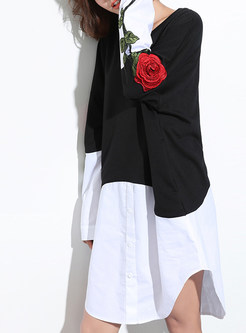 Brief Patch Asymmetric Embroidery Shirt Dress